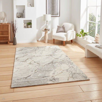 Geneva 1614 Modern Abstract Marble Textured Soft-Touch High-Density Silver/Cream Rug-Think Rugs-Rug Love - The Most Loved Rug Store